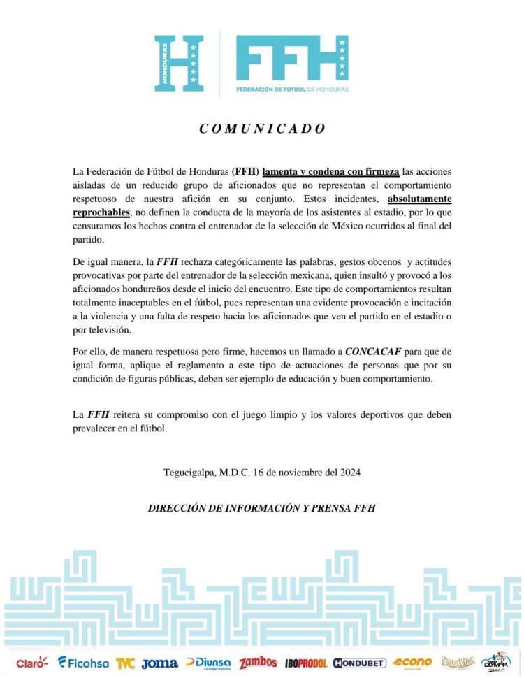 洪都拉斯足協(xié)：我們譴責砸傷墨西哥主帥的行為，但他挑釁在先